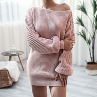 Symoidne haljine za jesen za žene - modni casual off-the-rame-ramene rukav džemper džemper ružičaste