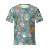Bluze za slobodno vrijeme s kratkim rukavima cvjetni modni vrhovi posade za žene Sky Blue 2XL