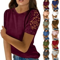 Ženska modna čipka šuplji pune boje okrugli vrat kratki rukav majica