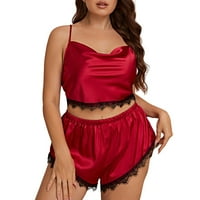 Nighthowns za ženske pidžame za žene svilene mekano spavanje s kratkim rukavima dolje Satin Top i kratke hlače Red XXL
