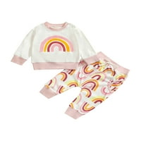 Baby Rainbow Ispis odjeće Set Girls dugih rukava O-izrez majica + kotači za crtanje struka