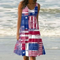 Ženske ljetne haljine Dan neovisnosti Plaža Fashion Stripe bez rukava za bez rukava Kamisole Plaža Mini