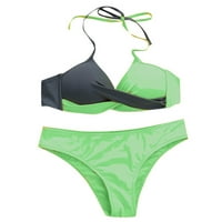 Ženski kupaći kostim Split bikini Boja podudaranja bez rukava bez rukava zelena l