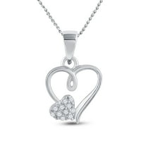 Ženska čvrsto srebrna srebrna okrugla Diamond Heartch Privjesak CTTW