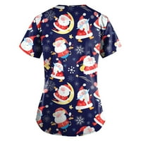 Tking Fashion Ženski božićni zabava-tisak kratki rukav V izrez Torp Džepna košulja, Košulja Božićne