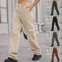 Ženske gasove visokog struka široke noge Ležerne prilike duge pantalone sa džepovima Khaki XL