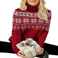 Liacowi Žene Juniori Božićni pleteni džemper dugih rukava snježno pahuljica Ispis pulover skakači vrhovi