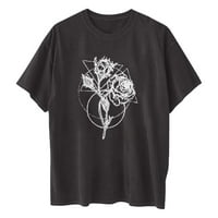 Wofedyo Thirts Majice za žene Cvjetni mjesec divlji cvjetovi ispisane kratkih rukava za bluzu s kratkim