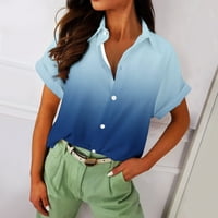 Žene ležerne tipke s kratkim rukavima dolje majice Ljetne pamučne pune boje Top bluze sa džepovima svijetloplavim