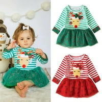 Toddler Baby Girls Elk tiskani dugih rukava Tutu haljina Božićna odjeća Zima jesen Ležerne haljine 4-
