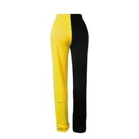 Modne žene Kontrastne šivanje pantalone za zavojne ležerne duge hlače Duksevi žuti m