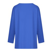 Jeseni boemski vrhovi za žene Čvrsti dugi rukav pad na ramena s V-izrezom majica plava l