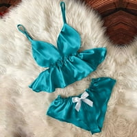 Žene V-izrez Eyelash čipke seksi mrlja Camisole Pajamas Bowknot Shorts Set, Ment Green