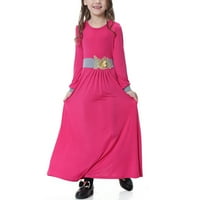 Mafytytpr Dječji klirens pod 5 $ muslimanske haljine s srednje djevojke s dugim rukavima V izrez COLORBLOCK haljina