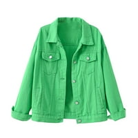 Traper jakna za žene Čvrsto kolor proljeće toplo dugi rukav traper jesen jean jakna zelena veličina