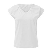 Majice za ženske kape rukav ljetni casual vrhovi V izrez pune boje casual majice labava fit bluza veličine