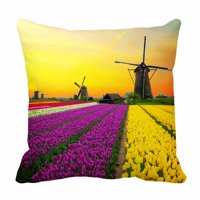 Holandski vjetrenjača ljubičasta žuta Holandija Tulips polje zalazak sunca Holandija Kašika za krevet