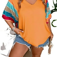 Ženska plus ležerna prugasti ispis V izrez TEE TOLD-duljine narančaste plus majice veličine