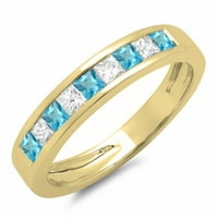 DazzlingRock kolekcija 10k Princess Cut Blue Topaz & White Diamond ženski vjenčani prsten za slaganje,