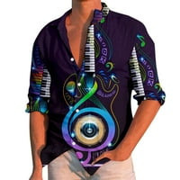 Košulje za muškarce Casual Music Print Plus veličina dugih rukava Okrenite košulju ogrlice