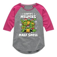 Tinejdžerska Muntunt Ninja Turtle - Santas pomagači u polujmu - majica za mališana i omladinske djevojke Raglan grafička majica