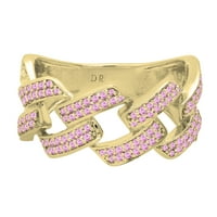 DazzlingRock kolekcija okrugla ružičasta Sapphire Out Bling Cubank Link Band Prsten za žene u 10k žuto zlato, veličine 5
