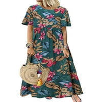 Capreze Women Ljeto plaža Sundress Crk Crt Maxi haljine kratki rukav duga haljina Retro cvjetni print tamno plavi xl