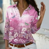 Ženska dugačka majica s dugim rukavima Floral rever V majice izreza košulje proljeće ljeto casual plus