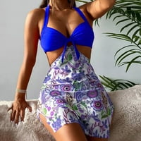 Ženski kupaći kostimi visokog struka modni remen za omotač se postavljaju tangi kupaći kostimi plavi