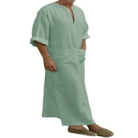 Muški ogrtač dugih rukava Roll up posteljina s dugim rukavima Split kaftan thone sa džepovima dugačka haljina casual majica