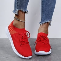 Ženska modna casual mrežica prozračne čipke up tenisice Natikači cipele crvene boje