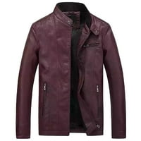 Muška jesenina i zimska modna casual solidna boja patentni džepni kožni jakni kaput