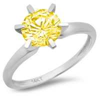 CT sjajan okrugli sintetički žuti moissinite 14k bijeli zlatni pasijans prsten sz 8,75