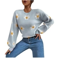 Ženski džemperi dugih rukava s dugim rukavima džemper sa cvijećem tiskani čvrsti boje pletene pulover dukserice