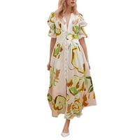 Ženske haljine cvjetni print v dugme za vrat Cardigan kratki rukav mal party cvjetni plaža Teen ljetna haljina žena elegantna