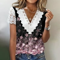 Tking modna ženska čipka šuplje kratki rukav čipka majica V-izrez majica Ljetni casual cvjetovi vrhovi