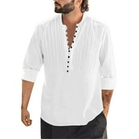 Ljetni trendi čišćenje muški majica Ljetni muški okrugli vrat Dugme na dugih rukava majica pamučna posteljina