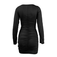 IOPQO Crne haljine za žene dame haljina Mini suknja Dovetail haljina Dovetail haljina dugih rukava za