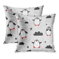 Životinjski slatki pinguini oblaci i zvijezde na sivom dječjim jastučnim jastučnice za jastuk za jastuk set 2