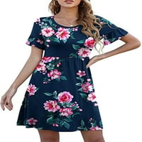 Sanviglor dame kratke haljine cvjetni print Mini haljina rukav ljetni plažni suncobran, casual praznični