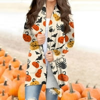 Yubatuo ženska modna ležerna Halloween Print Srednje dužine Cardigan jakna s dugim rukavima kaputi za