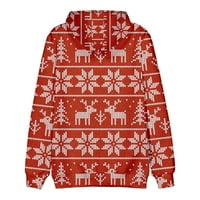 Duksevi za muškarce Jesen zimska kišna jakna dukserica Duks božićni modni print labavi muški i ženski džemper s dugim rukavima, crveni 3x