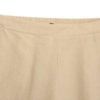 Prednji protočni pants LINEN široke noge hlače radna odjeća uredske tipke Ležerne prilike labave duge
