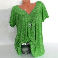 Zelene majice za žene vrhove rukava bluza Kratka košulja Veličina pulover plus ženska v izrez Print