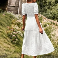 Haljine za ženske casual crewneck haljina kratka rukava haljina dame odmore od solidne haljine bijele