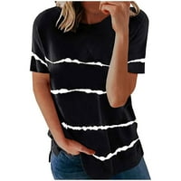 Majica s kratkim printom s rukavima Ženska modna pruga na vrhu, olabava izrez za žensku bluzu