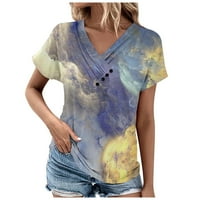Apepal Womens Plus Veličina veličine, žene Ljetne vrhove V-izrez kratki rukav Ispis Ležerne prilike majica Bluza Yellue XL
