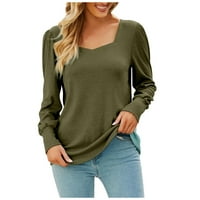 Košulje za dugih rukava za žene Solid Boja, retro O-izreznica za kožu O-izrez Basic Dnevni list na otvorenom Vojska zelena vojska zelena, s