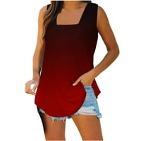 Zunfeo Ljetni vrhovi za žene Ležerne prilike bez rukava s kratkim vratom T majica Trendy Gradient Pulover Tunic bluza - crvena veličina S