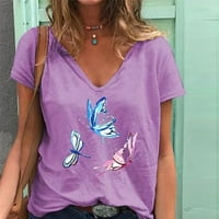Ženska šik grafički tiskani ljetni vrhovi kratki rukav V izrez majice s majicom slobodna udobna mekana